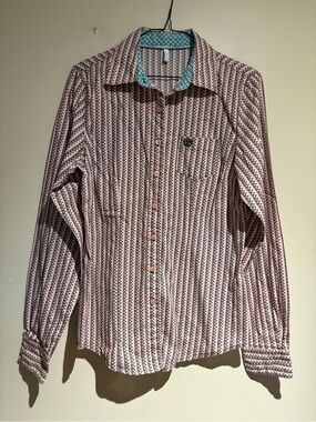 Cinch 100% Cotton Button Down Long Sleeve Shirt Western Country Rodeo Cowgirl M